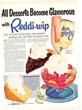 1951 Reddi Wip Whipped Cream Vintage Print Ad Chocolate Pie Dessert Wall Art